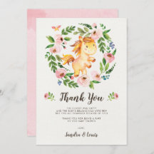 Söt  Rosa Blommigt Baby-häst - tackkort