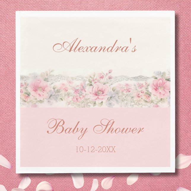 Söt  Rosa Blommigt Baby Shower Shabby chic Pappersservett (Skapare uppladdad)