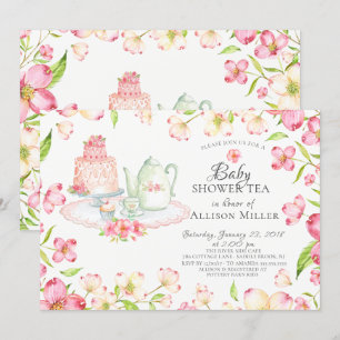 Söt Rosa Blommigt Baby Tea Party-inbjudan Inbjudningar