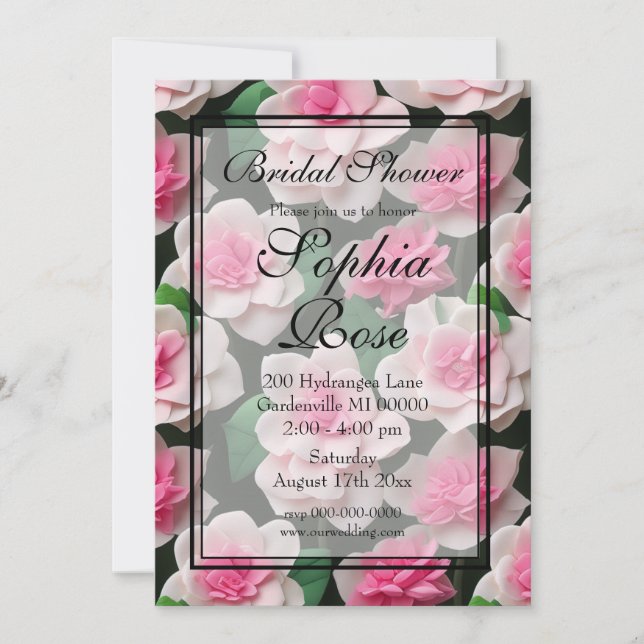 Söt rosa blommigt boho greenery mönster inbjudningar (Framsida)