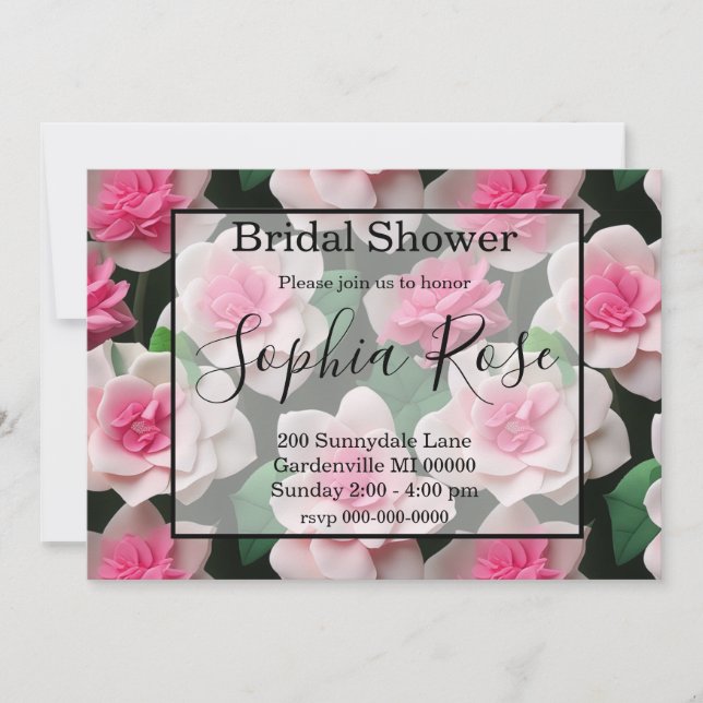 Söt rosa blommigt boho greenery mönster inbjudningar (Framsida)