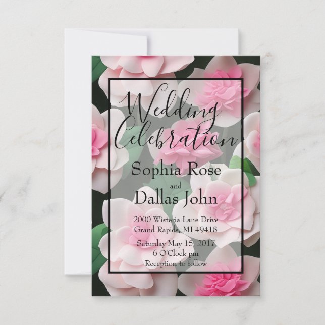 Söt rosa blommigt boho greenery mönster inbjudningar (Framsida)