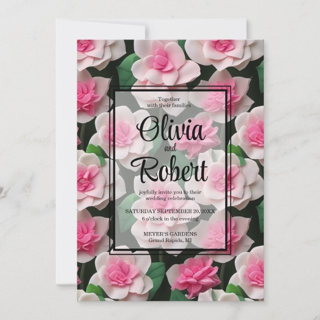 Söt rosa blommigt boho greenery mönster inbjudningar (Framsida)