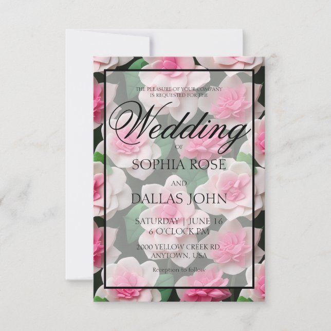 Söt rosa blommigt boho greenery mönster inbjudningar (Framsida)
