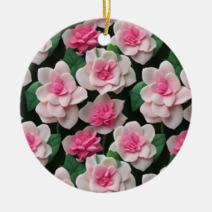 Söt rosa blommigt boho greenery mönster julgransprydnad keramik
