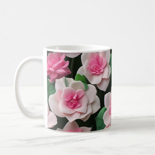 Söt rosa blommigt boho greenery mönster kaffemugg (Vänster)