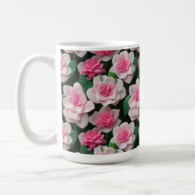Söt rosa blommigt boho greenery mönster kaffemugg (Vänster)
