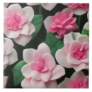Söt rosa blommigt boho greenery mönster kakelplatta