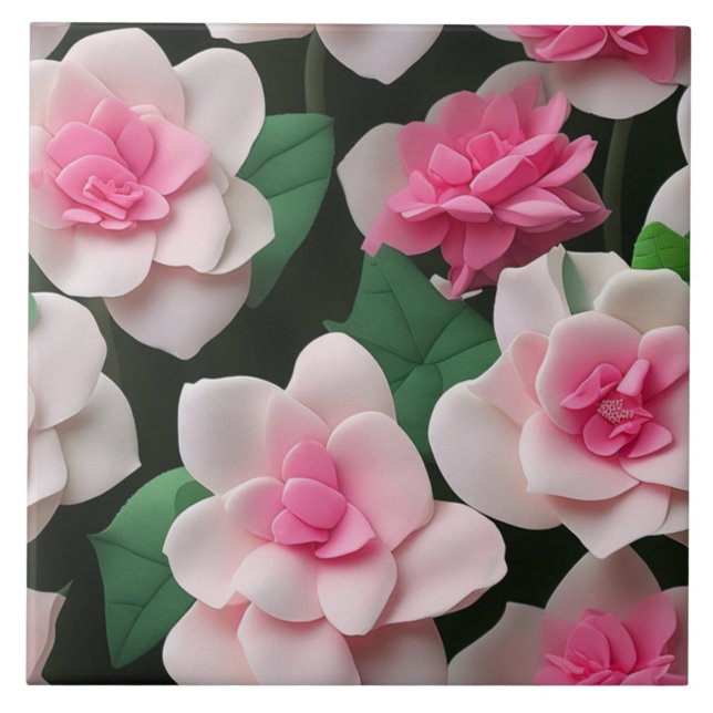 Söt rosa blommigt boho greenery mönster kakelplatta (Framsidan)