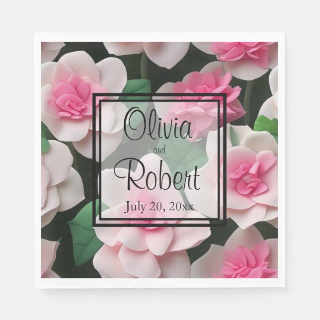 Söt rosa blommigt boho greenery mönster pappersservett (Framsidan)