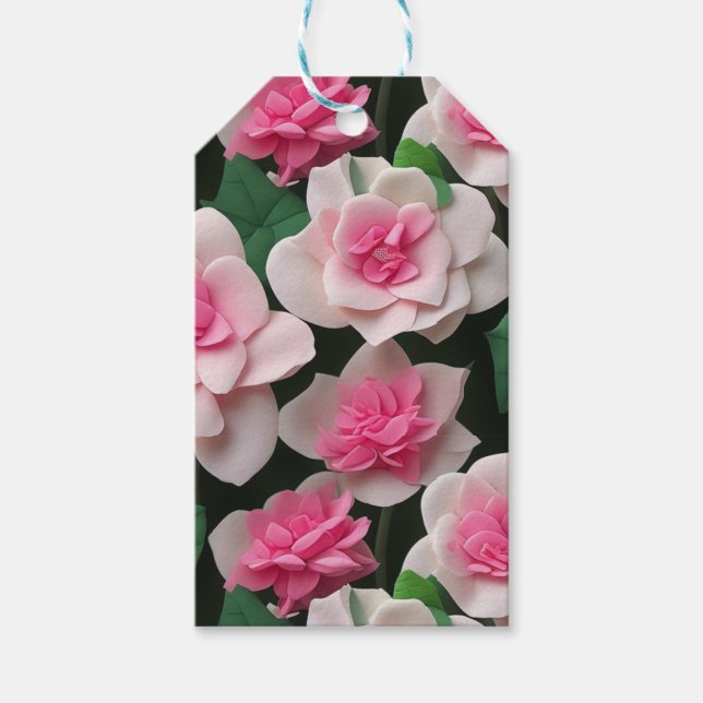 Söt rosa blommigt boho greenery mönster presentetikett (Framsidan)
