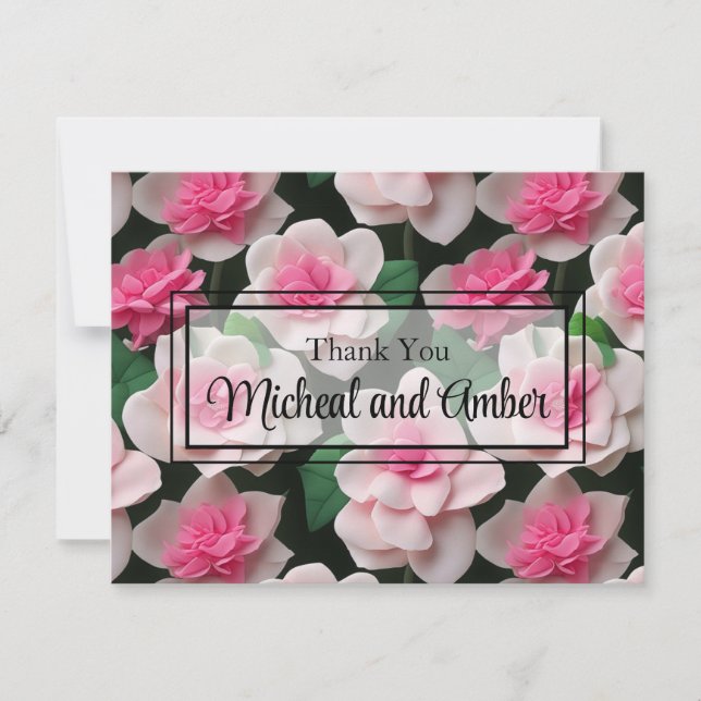 Söt rosa blommigt boho greenery mönster tack kort (Framsida)