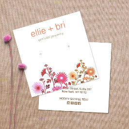 Söt Rosa Blommigt Boho Stud Earring Visning Fyrkantigt Visitkort