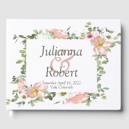 Söt rosa blommigt bröllop gäst bok