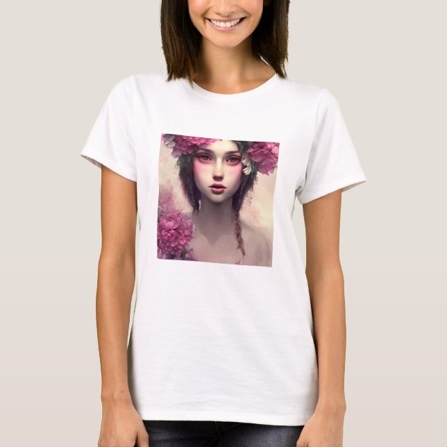 Söt Rosa Blommigt Etheral Woman T Shirt (Framsida)