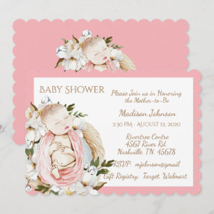 Söt Rosa Blommigt Flicka Baby Shower Inbjudningar
