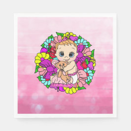 Söt Rosa Blommigt Flickans babyskor Kaukasiska Pappersservett