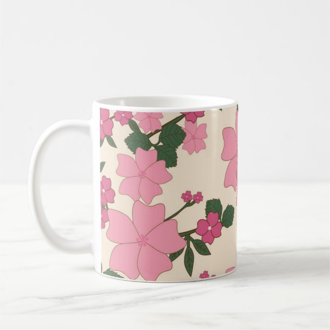 Söt Rosa Blommigt Flowers Kaffemugg (Vänster)