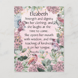 Söt Rosa Blommigt Garden Birds Proverbs 31 Bible Vykort
