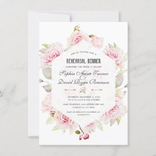 Söt Rosa Blommigt Geometric Rehearsal Dinner Inbjudningar