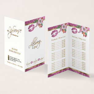 Söt Rosa Blommigt Glitter Lip Pris och service Visitkort