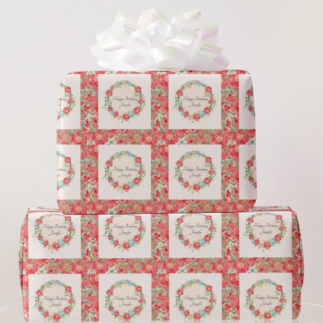 Söt Rosa Blommigt Grattis på födelsedagen Add Namn Presentpapper (Skapare uppladdad)