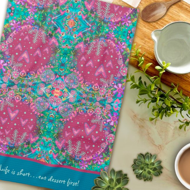 Söt Rosa Blommigt Heart Mönster Anpassningsbar Off Kökshandduk (Skapare uppladdad)