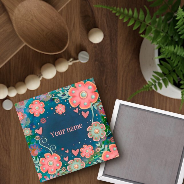 Söt Rosa Blommigt Hearts Customized Inspiritivity Magnet (Skapare uppladdad)