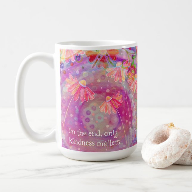 Söt Rosa Blommigt Kindness Matters Inspirivitet Kaffemugg (Med munk)