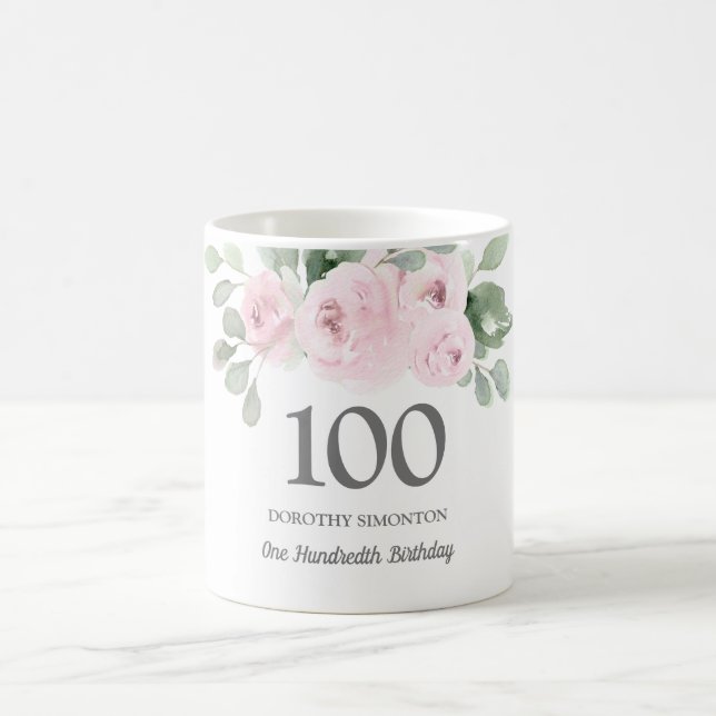 Söt Rosa Blommigt Kvinnor 100:e födelsedagsgåva Kaffemugg (Center)