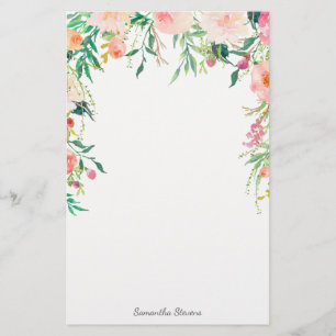 Söt Rosa Blommigt med ditt namn Brevpapper