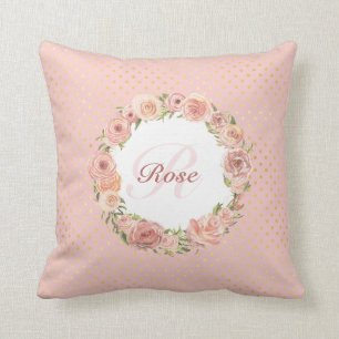 Söt rosa blommigt med Monogrammed namn Kudde