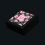 Söt Rosa Blommigt Monogram Black Minnesask<br><div class="desc">Den här söt presentboxen har en bakgrund för rosa blommönster. Anpassa med valfritt monogram.</div>