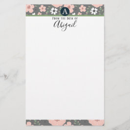 Söt Rosa Blommigt Monogram Finare Script Brevpapper