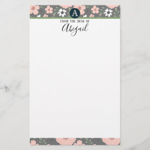 Söt Rosa Blommigt Monogram Finare Script Brevpapper