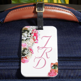 Söt Rosa Blommigt Monogrammed stopptagg Bagagebricka