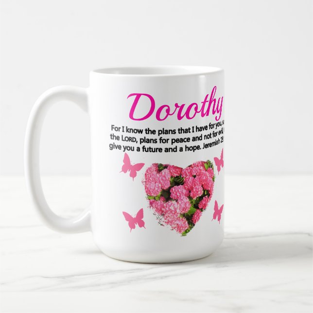 SÖT ROSA BLOMMIGT PERSONLIG JEREMIAH 29:11 KAFFEMUGG (Vänster)