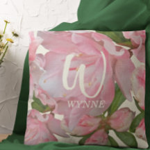 Söt Rosa Blommigt Photo Ivory Monogram Namn