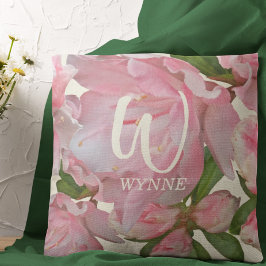 Söt Rosa Blommigt Photo Ivory Monogram Namn Kudde