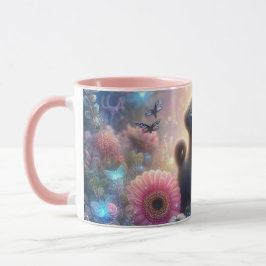 Söt Rosa Blommigt Pug Coffee Mugg