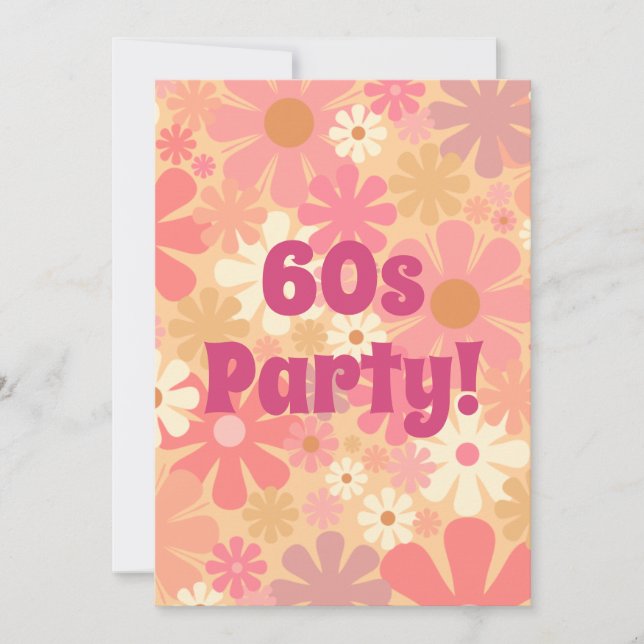Söt Rosa Blommigt Retro 60-tal Party Inbjudningar (Framsida)