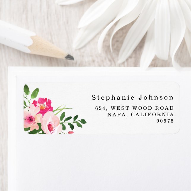 Söt Rosa Blommigt Returadress för  av vattenfärg Etikett (Insitu)