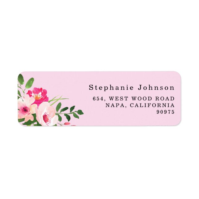 Söt Rosa Blommigt Returadress för  av vattenfärg Etikett (Framsidan)