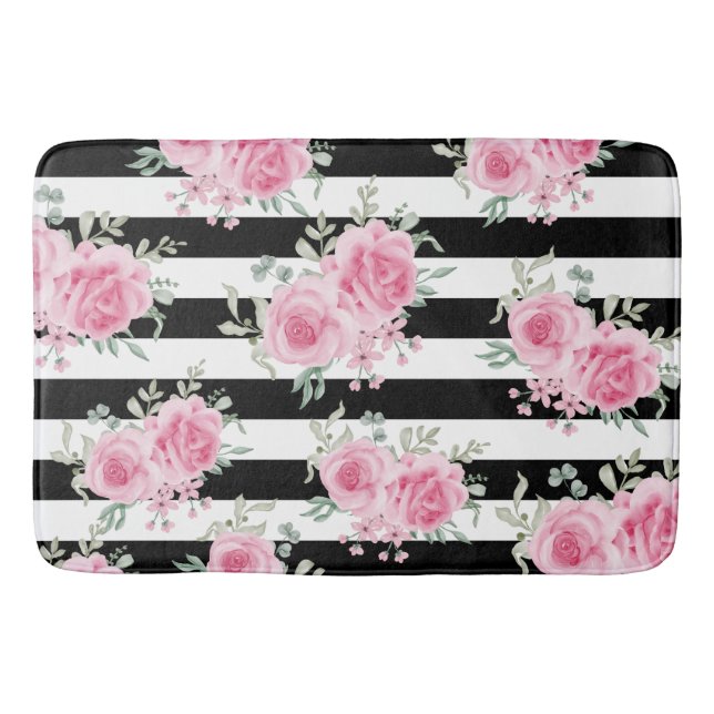 Söt Rosa Blommigt Ro Black Rand Baby Blanket Badrumsmatta (Framsidan)