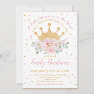 Söt Rosa Blommigt Royal Krona Princess Birthday I Inbjudningar