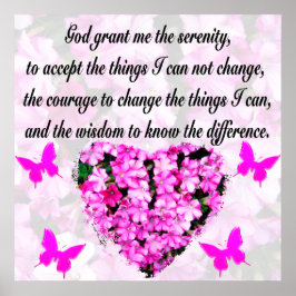 SÖT ROSA BLOMMIGT SERENITY PRAYER POSTER