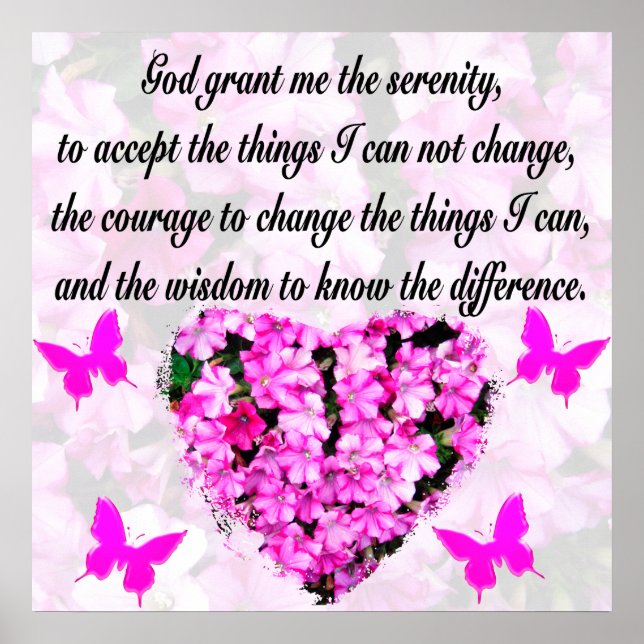 SÖT ROSA BLOMMIGT SERENITY PRAYER POSTER (Framsidan)