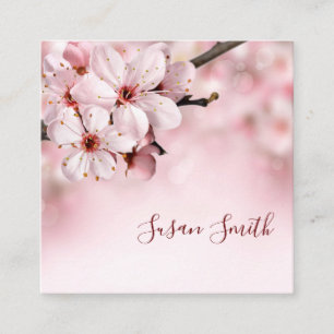 Söt Rosa Blommigt Skript Feminine Cherry Blommars Fyrkantigt Visitkort