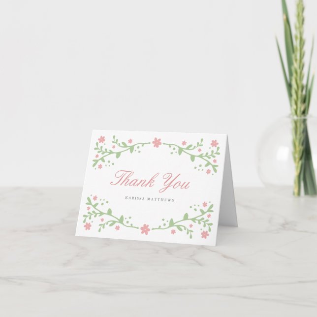 Söt Rosa Blommigt Tackkort-kort Tack Kort (Framsida)