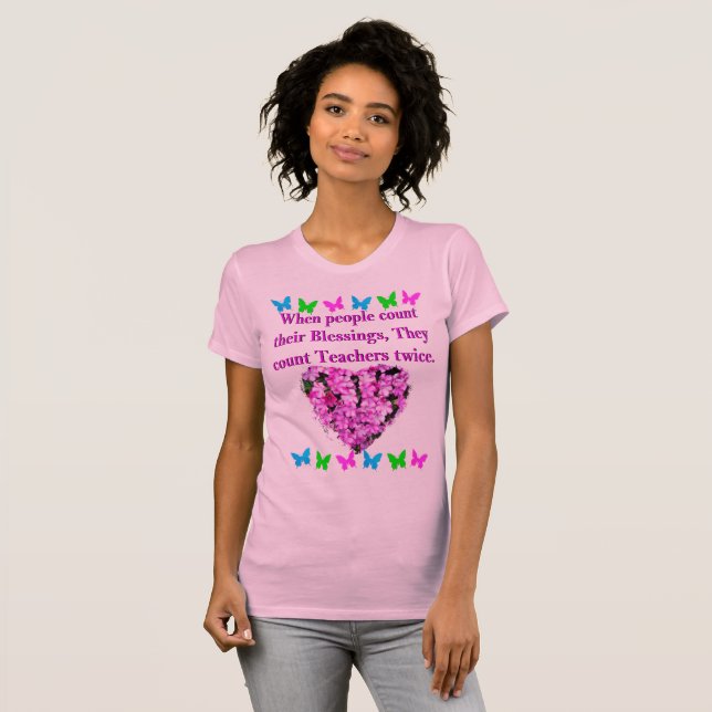 SÖT ROSA BLOMMIGT TEACHER DESIGN TEE (Hel framsida)
